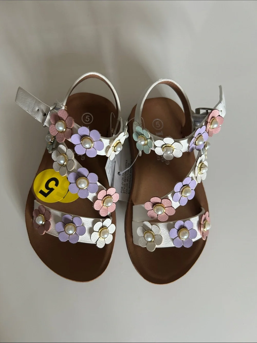 Link comfort sandals  with Multicolor Pastel Flower Accents size 5 toddler girl